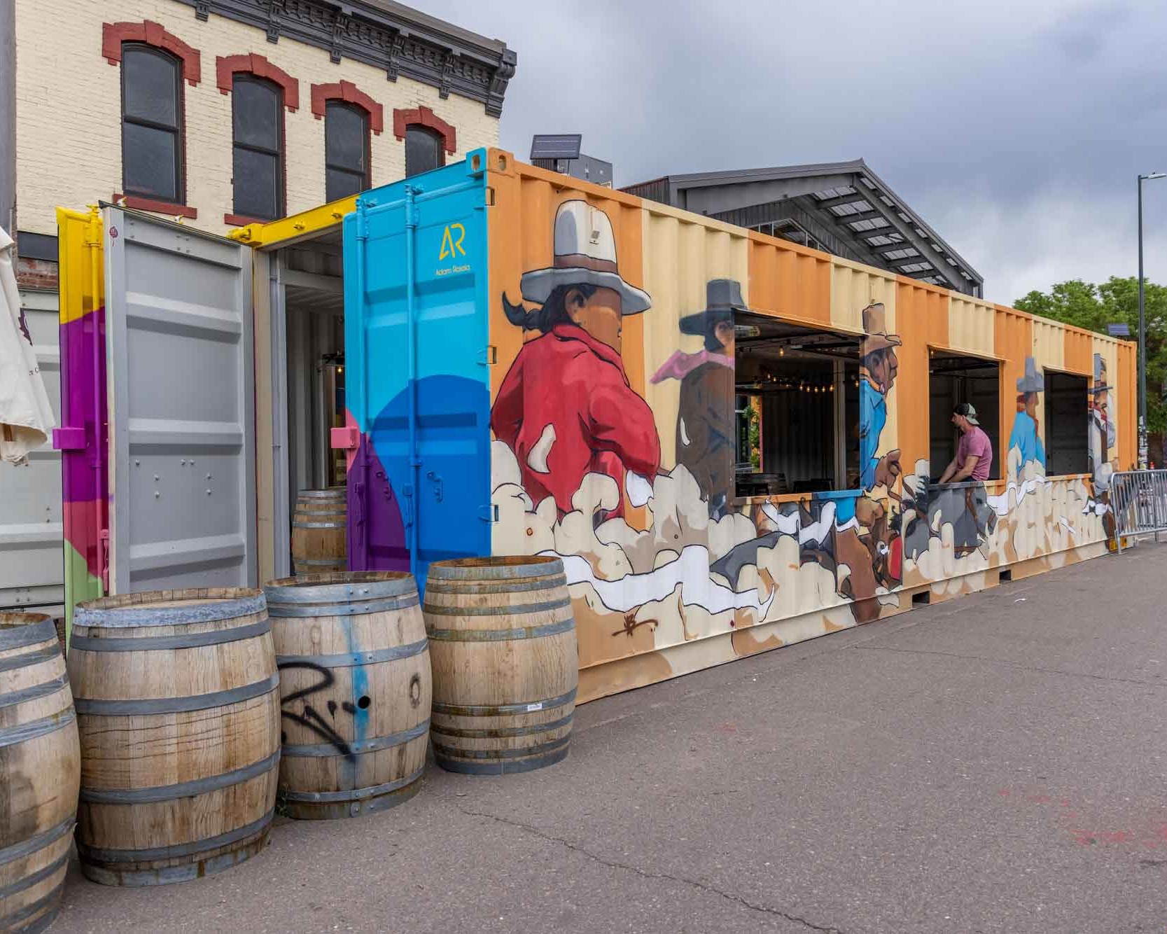 ROXBOX Containers shipping container patio built for Odell Brewing Co. in the RiNo Art District of Denver, Colorado.